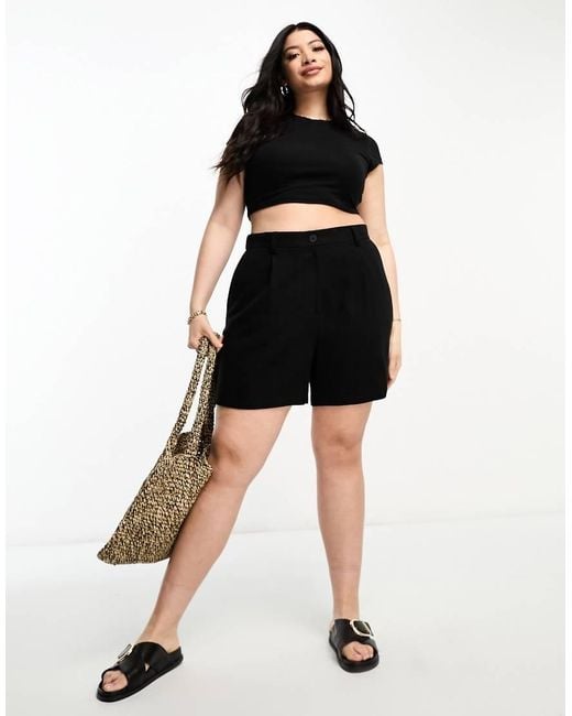 ASOS Black Asos Design Curve Dad Short With Linen