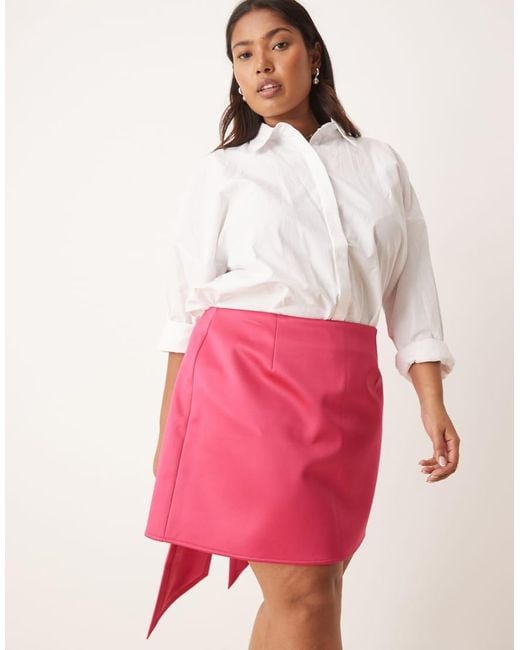 ASOS Pink Asos Design Curve Sash Detail Satin Mini Skirt