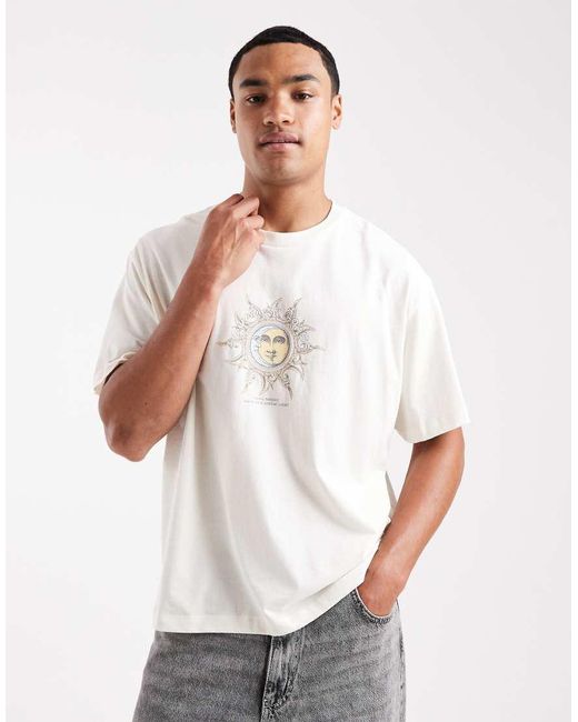 Jack & Jones White Oversized Cropped T-shirt With Sun Print for men