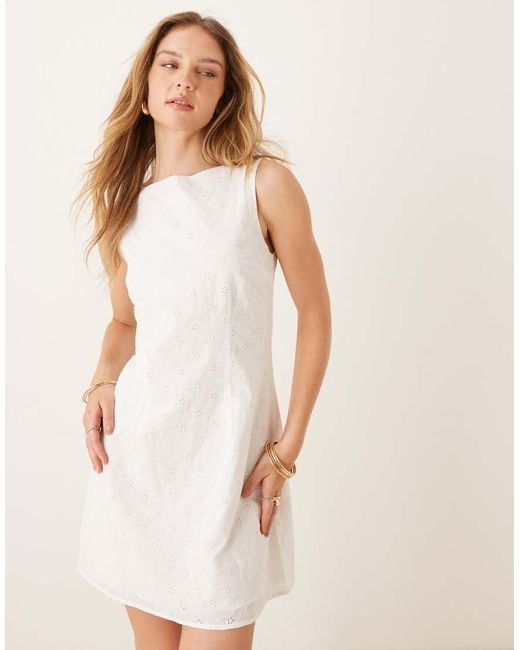 Gina Tricot White Summer Eyelet A Line Mini Dress