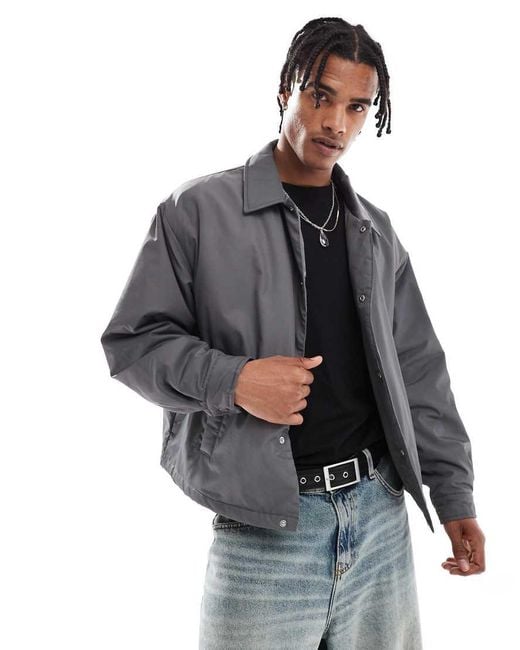 ASOS Gray Oversized Cropped Coach Jacket for men