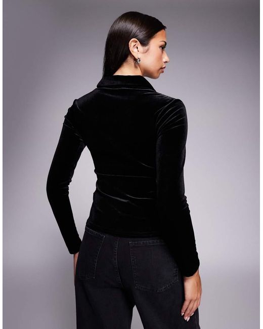 New Look Black Velvet Diamante Button Shirt