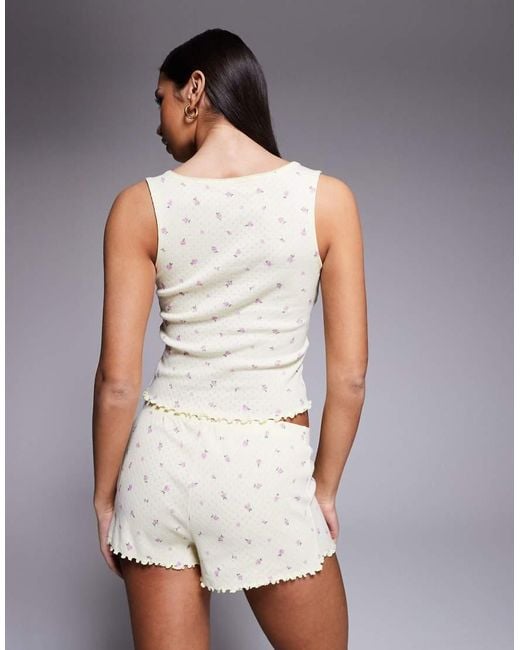 Boux Avenue Gray Meadow Floral Pointelle Vest And Short Set