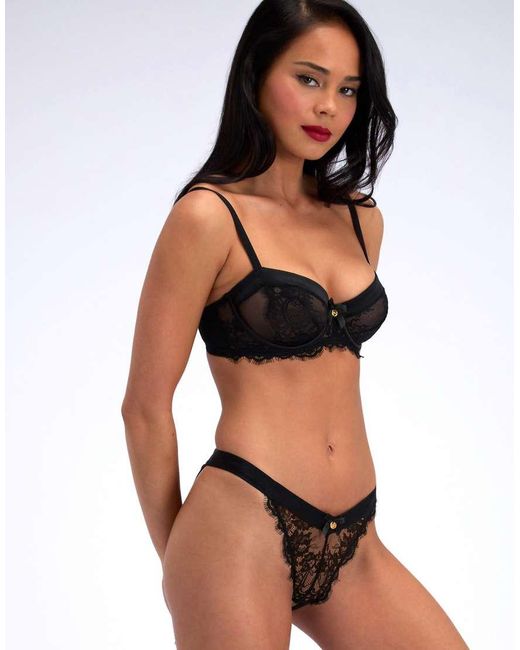 Boux Avenue Black Daria Crotchless And Bumless Briefs Floral Lace Knickers