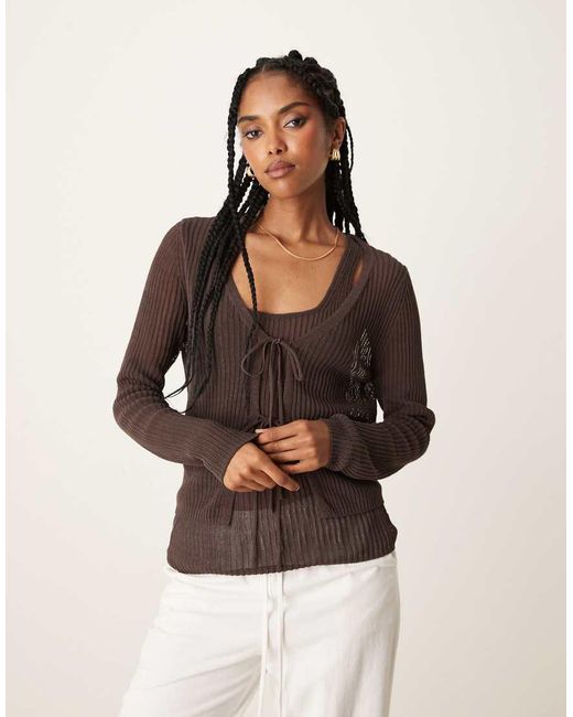 Mango Brown Tie Front Lightweight Cardigan