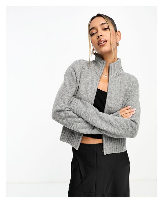 NA-KD Gray X Chloe Monchamp Zip Up Sweater