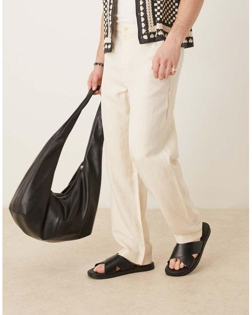 Pantalones De Pernera Recta Con Cinturilla Elástica De Mezcla De Lino De -Neutro Mango de hombre de color Natural