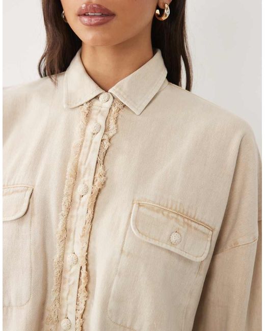 ASOS Natural Twill Oversized Shirt Dress With Crochet Buttons