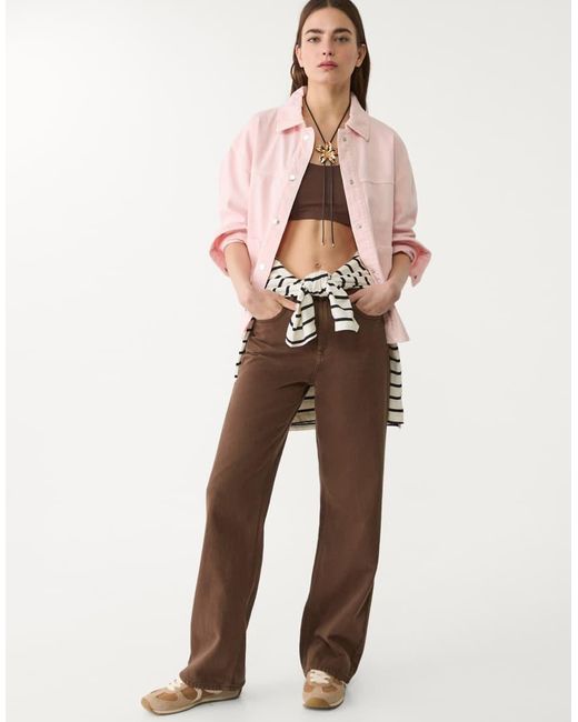 Stradivarius Pink Twill Jacket With Pockets