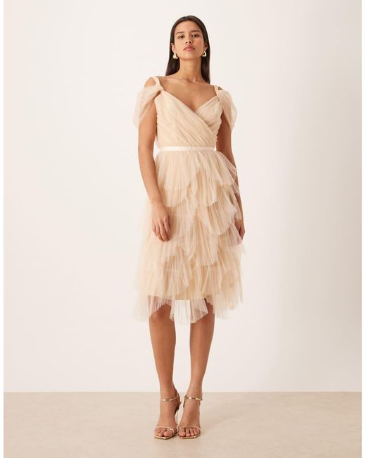 True Decadence Natural Pleated Petal Midi Dress