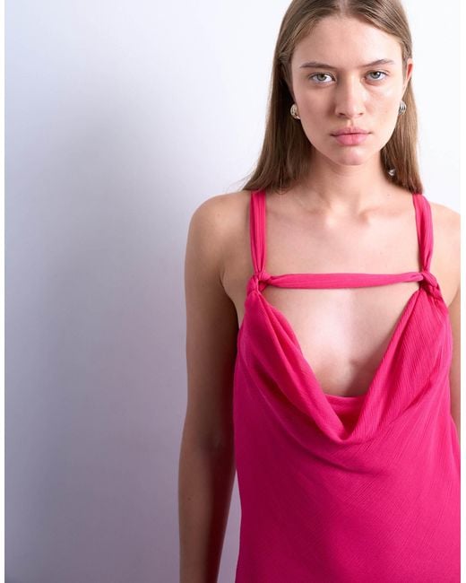 TOPSHOP Pink Knot Neck Deep Cowl Occasion Midi