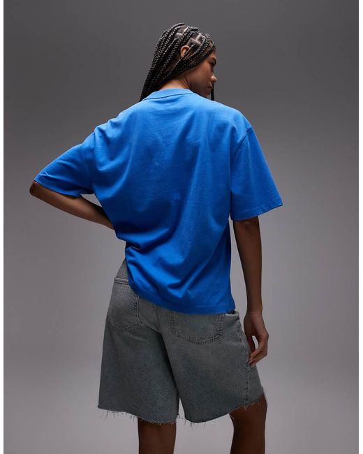 T-Shirt Oversize Cobalto Con Stampa “Plage De Calvi” di TOPSHOP in Blue