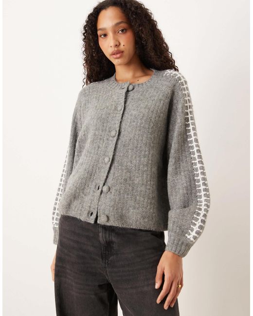 Y.A.S Gray Contrast Stitch Detail Soft Cardigan