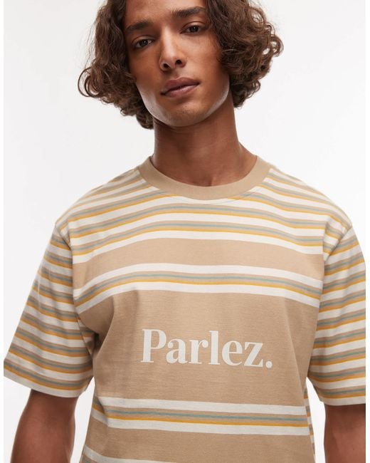 Solar - t-shirt rayé à logo - beige Parlez pour homme en coloris Natural