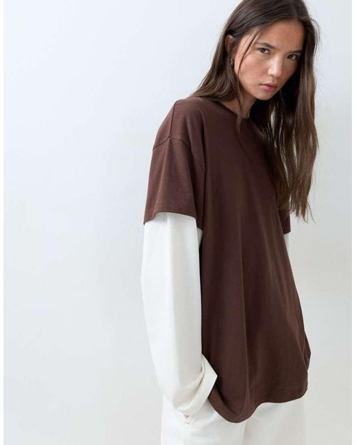 ASOS Brown Oversized Double Layer T-shirt