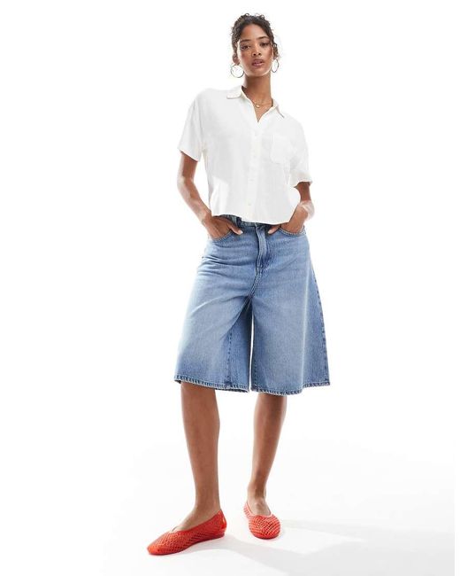 Stradivarius Overhemd Met Linnenlook En Korte Mouwen in het White