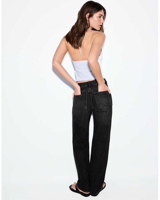 Stradivarius Gray Petite D92 Straight Wide-leg Jeans