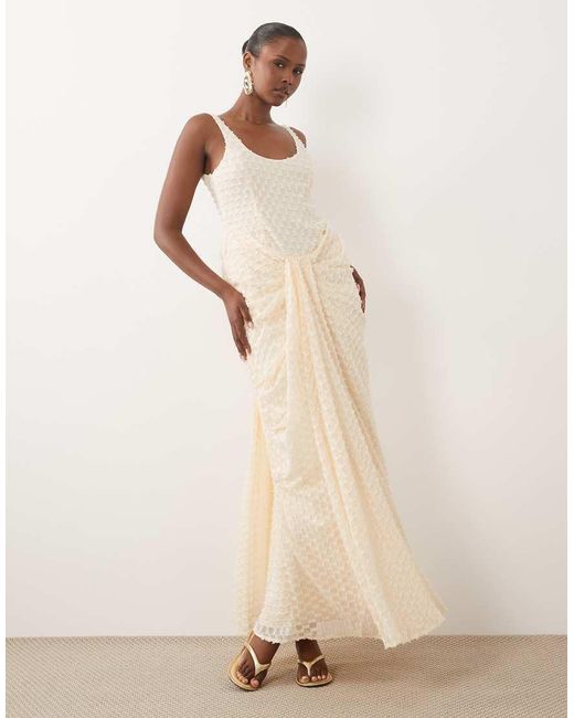 ASOS Natural Premium Scoop Neck Drape Front Maxi Dress