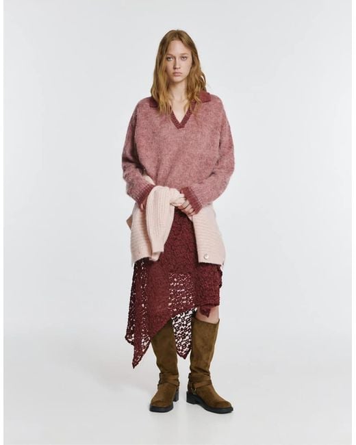 Pull&Bear Red Polo Collar Sweater