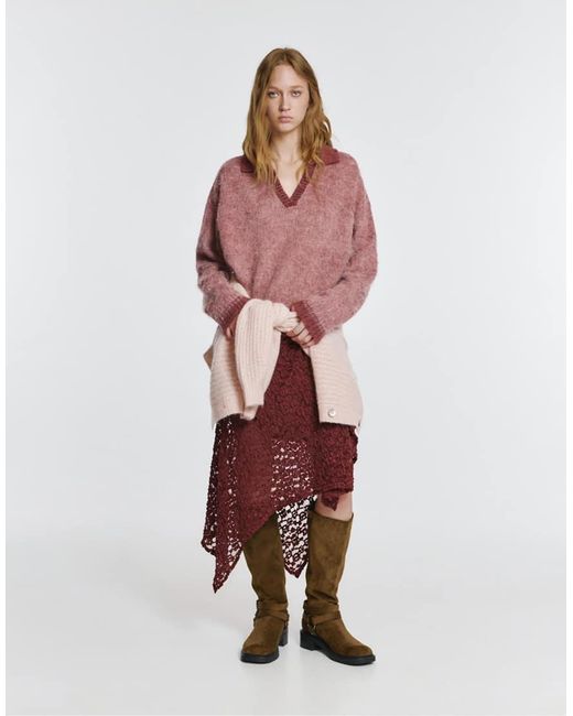 Pull&Bear Red Polo Collar Sweater