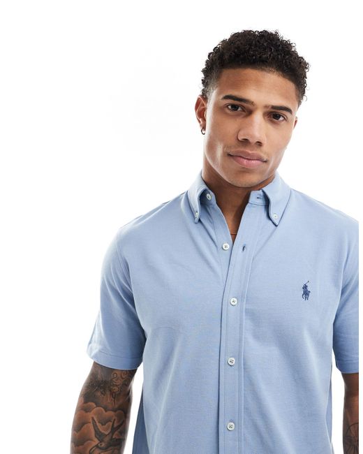 Chemise à manches courtes en piqué avec logo emblématique - moyen Polo Ralph Lauren pour homme en coloris Blue