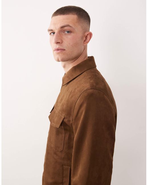 Mango Brown Faux Suede Zip Through Jacket for men
