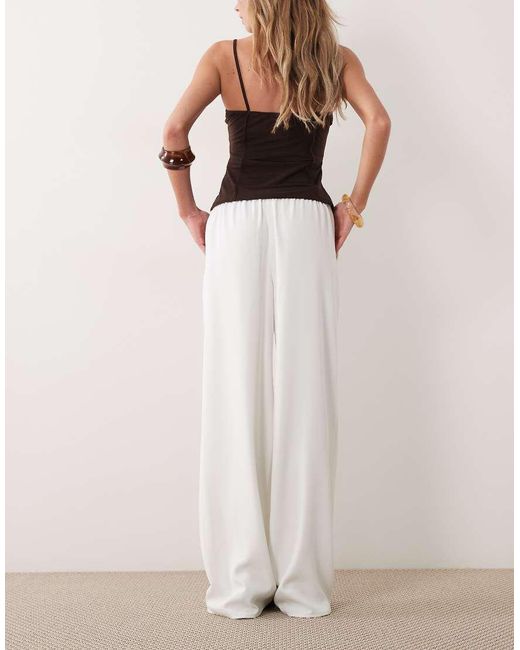 River Island White Soft Crepe Wide Leg Pants With Elastic Waist