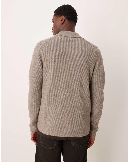 Mango Natural Knitted Polo Cardigan for men