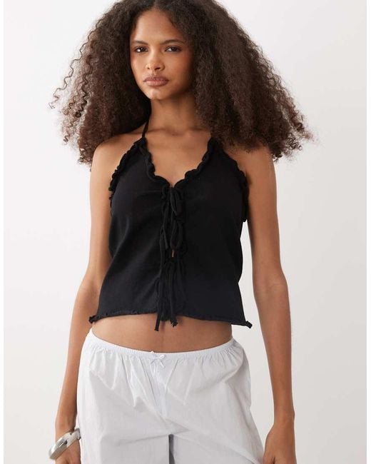 Mango Black Teen Knitted Tie Front Sleeveless Top