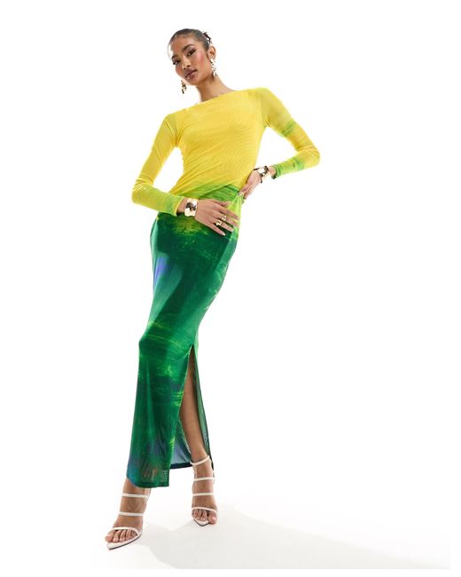 Aphrodite - robe longue en tulle à manches longues - jaune et vert dégradé FARAI LONDON en coloris Green