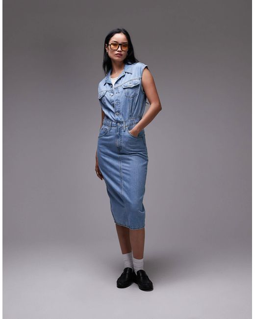 Levi's Blue Sleeveless Denim Midi Dress