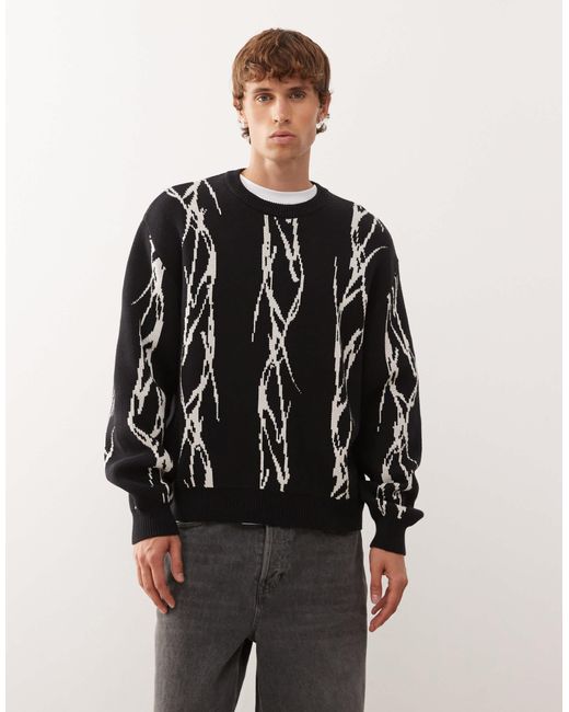 Pull oversize avec motif barbelé en jacquard Weekday pour homme en coloris Black