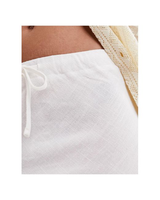 ASOS White Linen Look Tie Waist Bias Midi Skirt