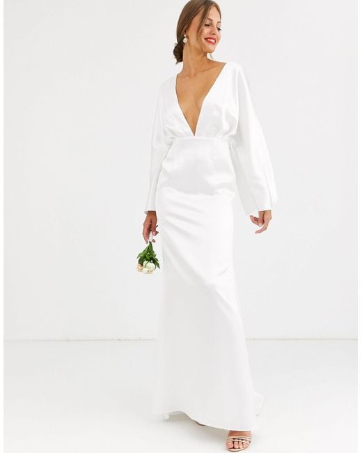 ASOS White – Brautkleid aus Satin mit Kimono-Ärmeln