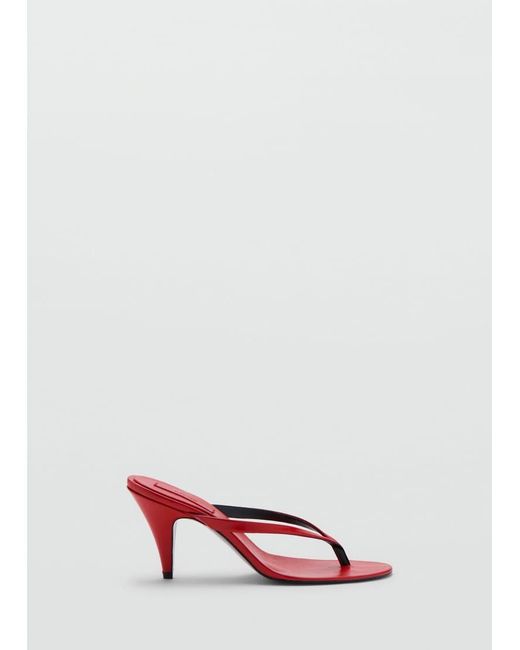 Mango Red Starring Hailey Bieber 100% Leather Thong Heeled Sandal