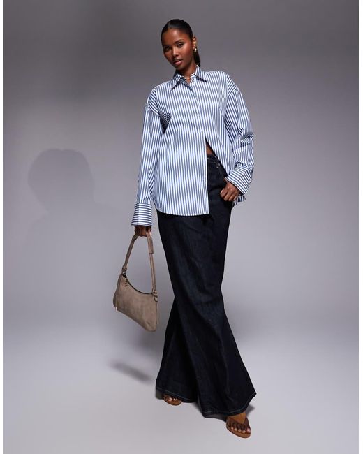GOOD AMERICAN Blue Oversized Adjustable Waist Poplin Shirt