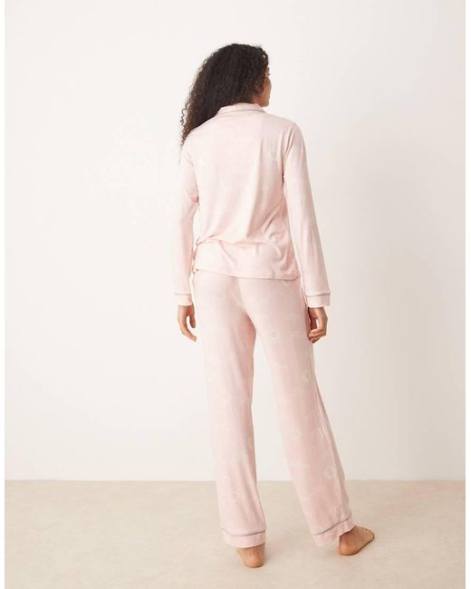 Chelsea Peers Pink Poly Long Sleeve Revere Pyjama Set