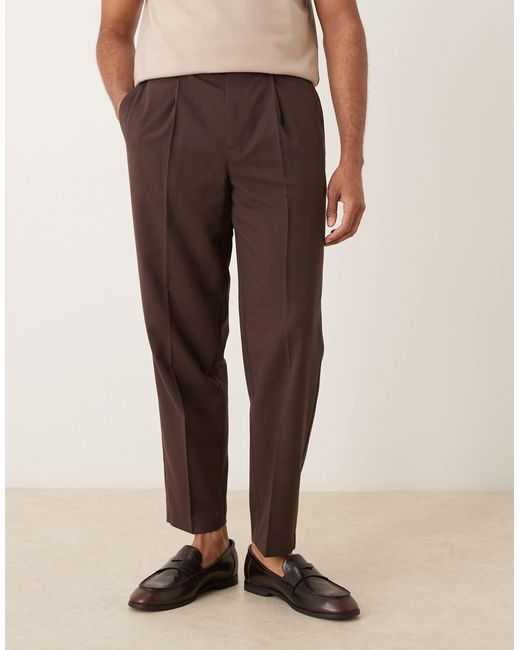 ASOS Brown Smart Relaxed Tapered Chino Trousers With Front Pleats for men