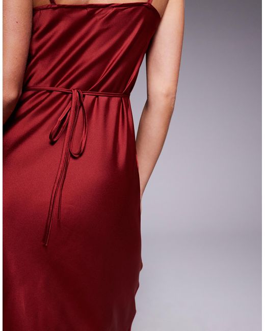 New Look Red Satin Cowl Neck Midi Dress