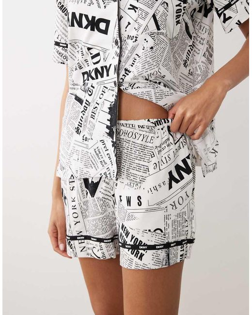 DKNY White Short Sleeve Notch Collar And Boxer Shorts Pyjama Set