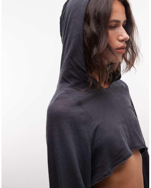 Weekday Blue Long Sleeve Cropped Bolero Top With Hood