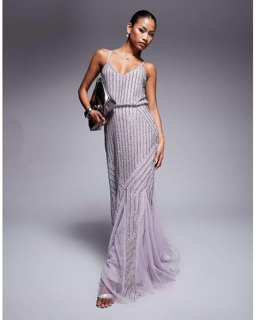 Beauut Purple Sharon Sequin Fishtail Maxi Dress