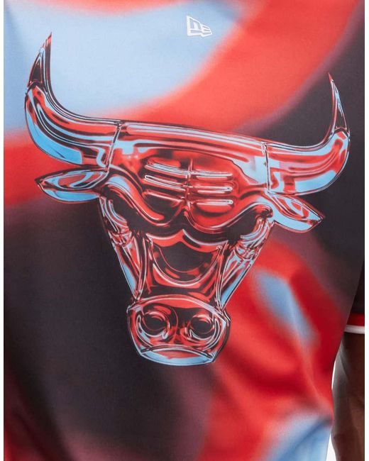 KTZ Red Chicago Bulls Graphic Nba Jersey Top for men