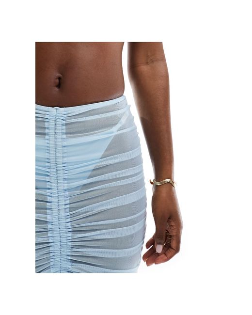 SIMMI Blue Simmi Mesh Ruched Tie Detail Mini Beach Skirt