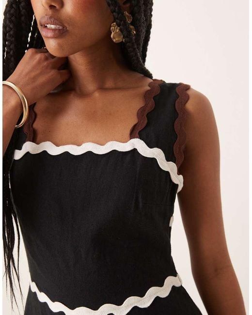 Vestido Midi Con Abertura En La Espalda Y Ribetes En Zigzag Acacia De Nobody's Child de color Black