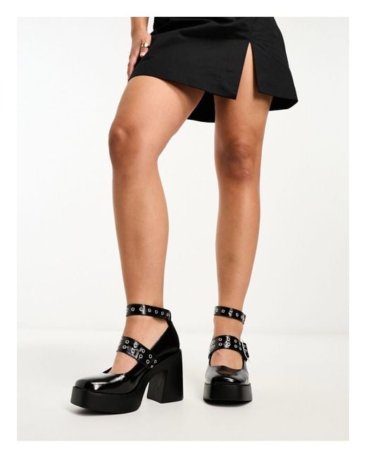 ASOS Black Wide Fit Proof Hardware Detail Mary Jane Heeled Shoes