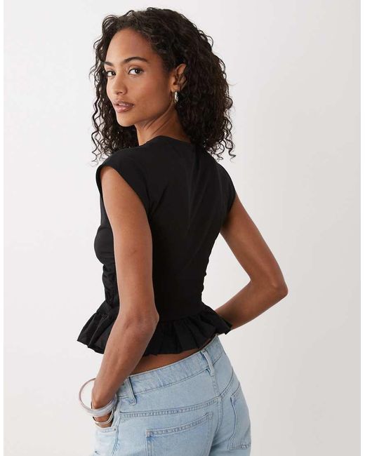 ASOS Black Tie Front Cutout Top With Peplum Hem