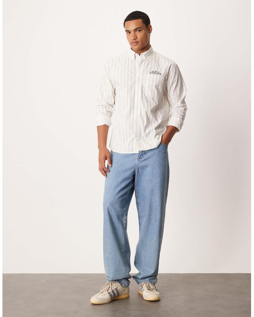 Abercrombie & Fitch White Long Sleeve Preppy Chest Graphic Shirt for men