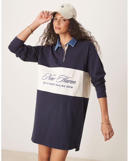 Robe sweat color block à logo style universitaire Gant en coloris Blue