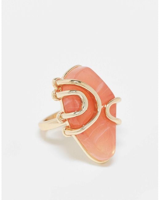 Asos design curve - bague avec pierre synthétique semi-précieuse rose ASOS en coloris Multicolor